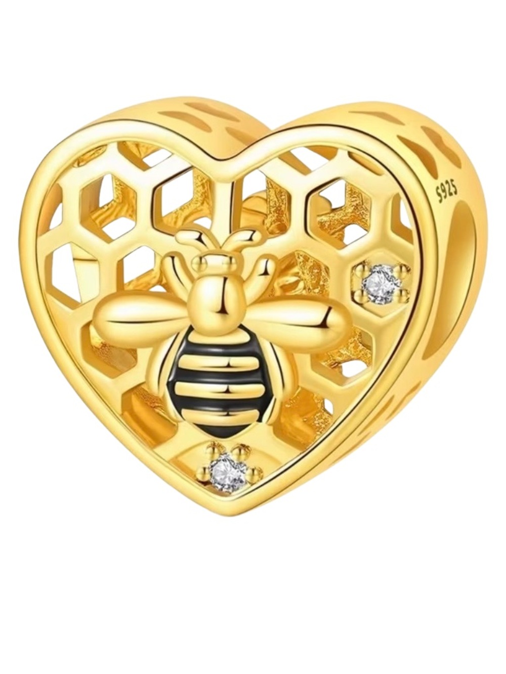 Sterling Silver Gold Plated Bee Heart Honeycomb Charm